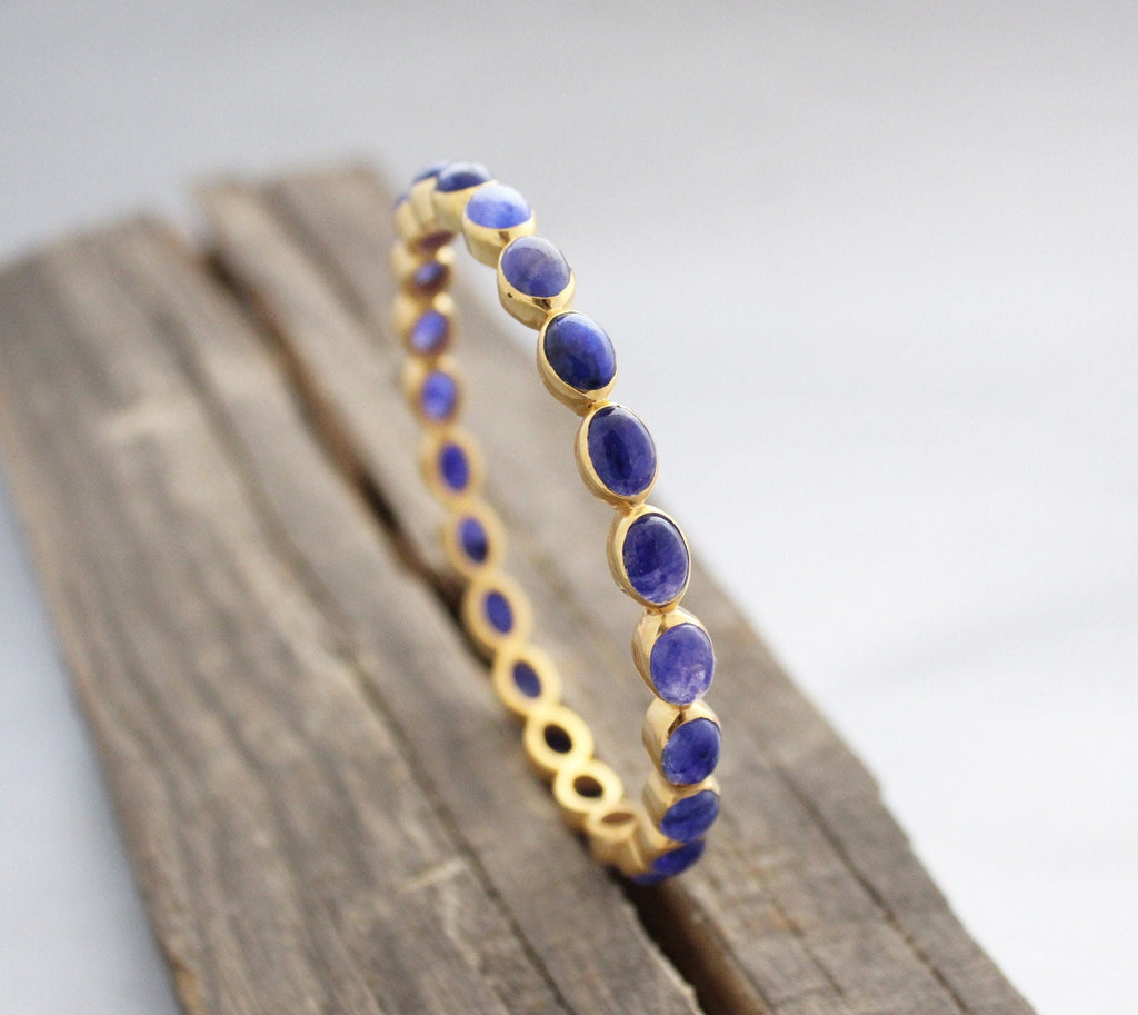 Blue Sapphire Bangle, Gold Plated, Minimalist Jewelry, September Birthstone, Anniversary Gift