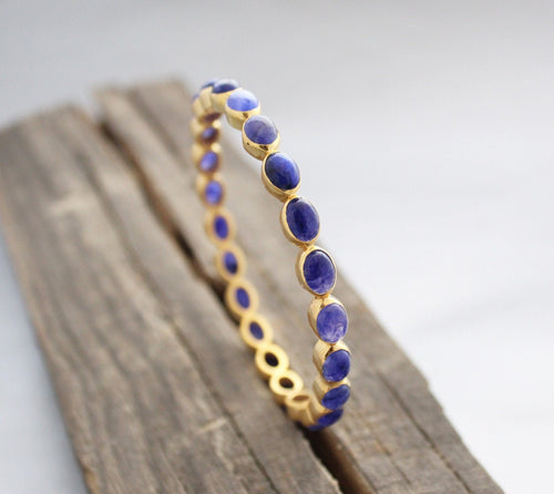 Blue Sapphire Bangle, Gold Plated, Minimalist Jewelry, September Birthstone, Anniversary Gift