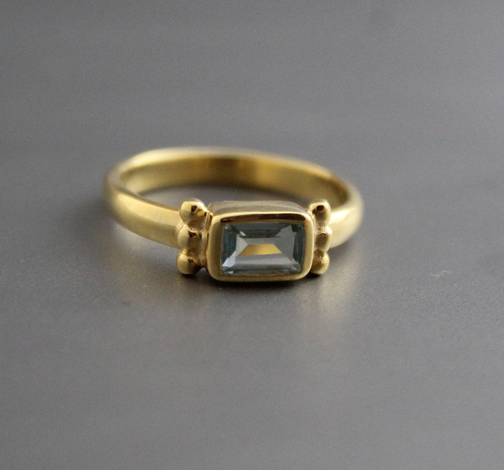 Aquamarine Ring, Baguette Sterling Silver Ring, 14K Solid Gold March Birthstone Ring, Engagement Ring