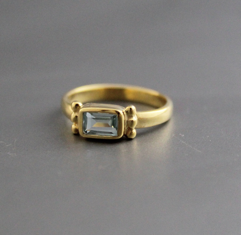 Aquamarine Ring, Baguette Sterling Silver Ring, 14K Solid Gold March Birthstone Ring, Engagement Ring