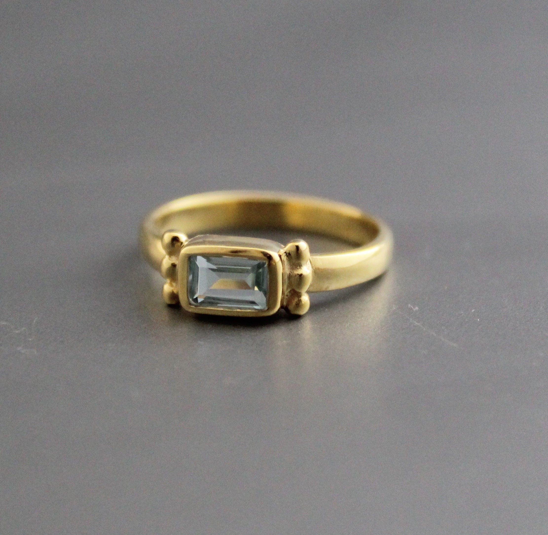 Aquamarine Ring, Baguette Sterling Silver Ring, 14K Solid Gold March Birthstone Ring, Engagement Ring