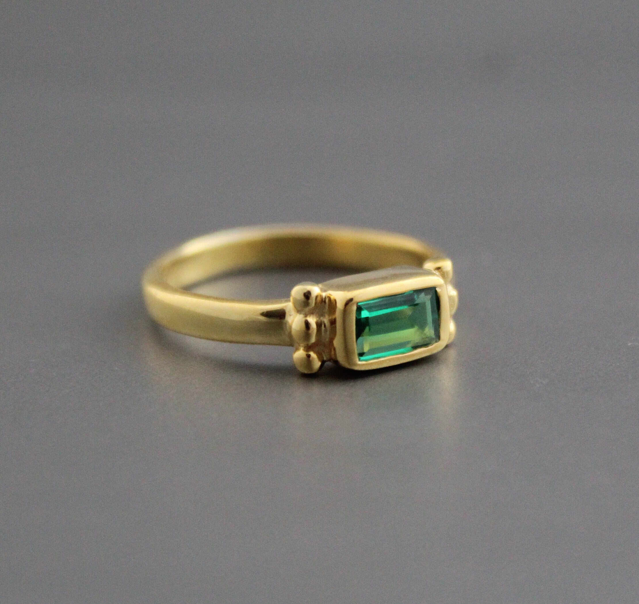 Emerald Ring, Vintage Gold Wedding Ring, Baguette Cut, 18K Gold Filled 925 Sterling Silver Ring, Handmade Ring, Wedding Jewelry