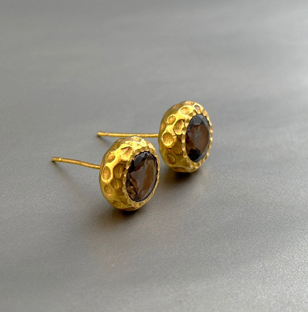 Smoky Topaz Stud Earrings, Gold Studs, Gift for Her, Minimalist Earrings, Small Stud Earrings, Birthstone Earrings