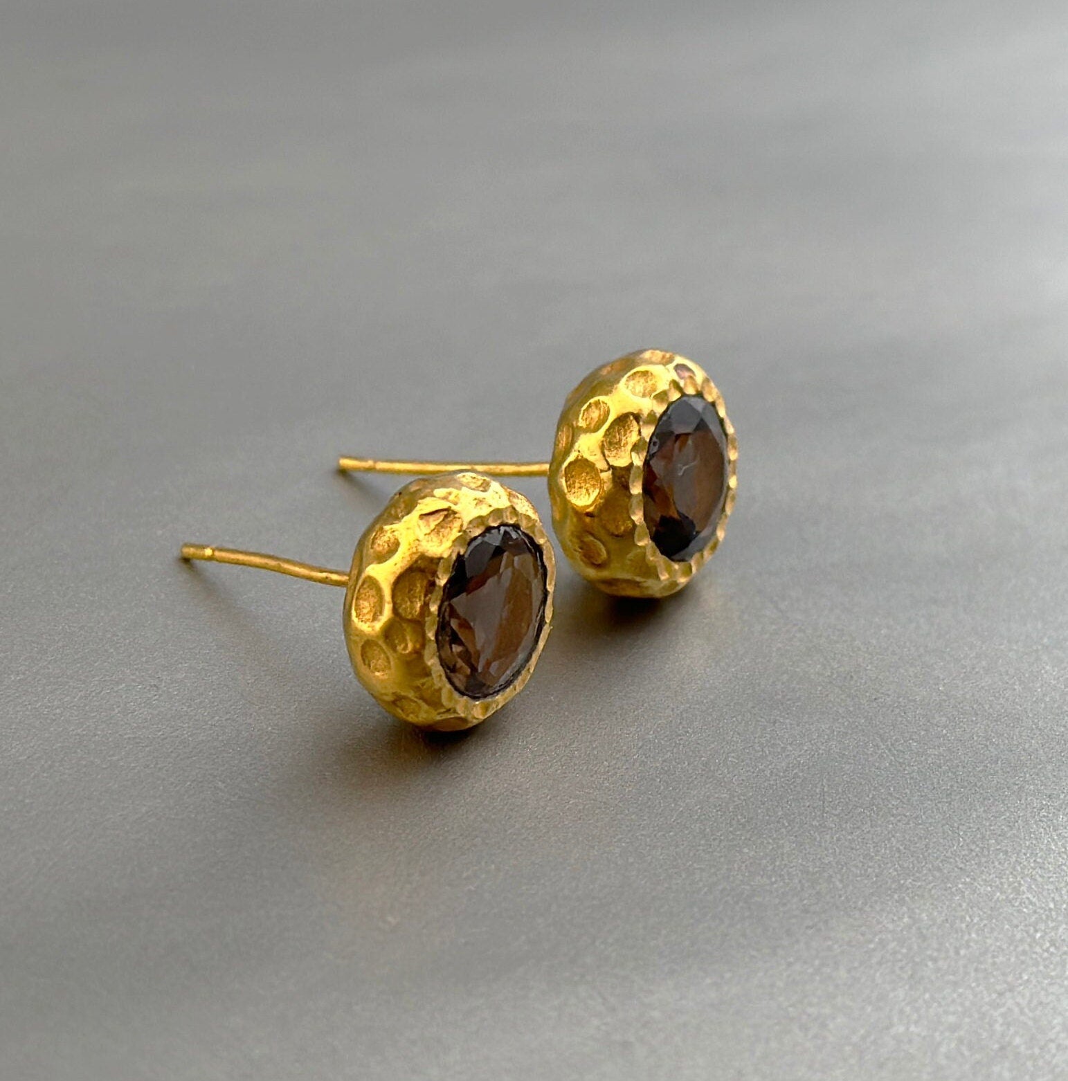 Smoky Topaz Stud Earrings, Gold Studs, Gift for Her, Minimalist Earrings, Small Stud Earrings, Birthstone Earrings