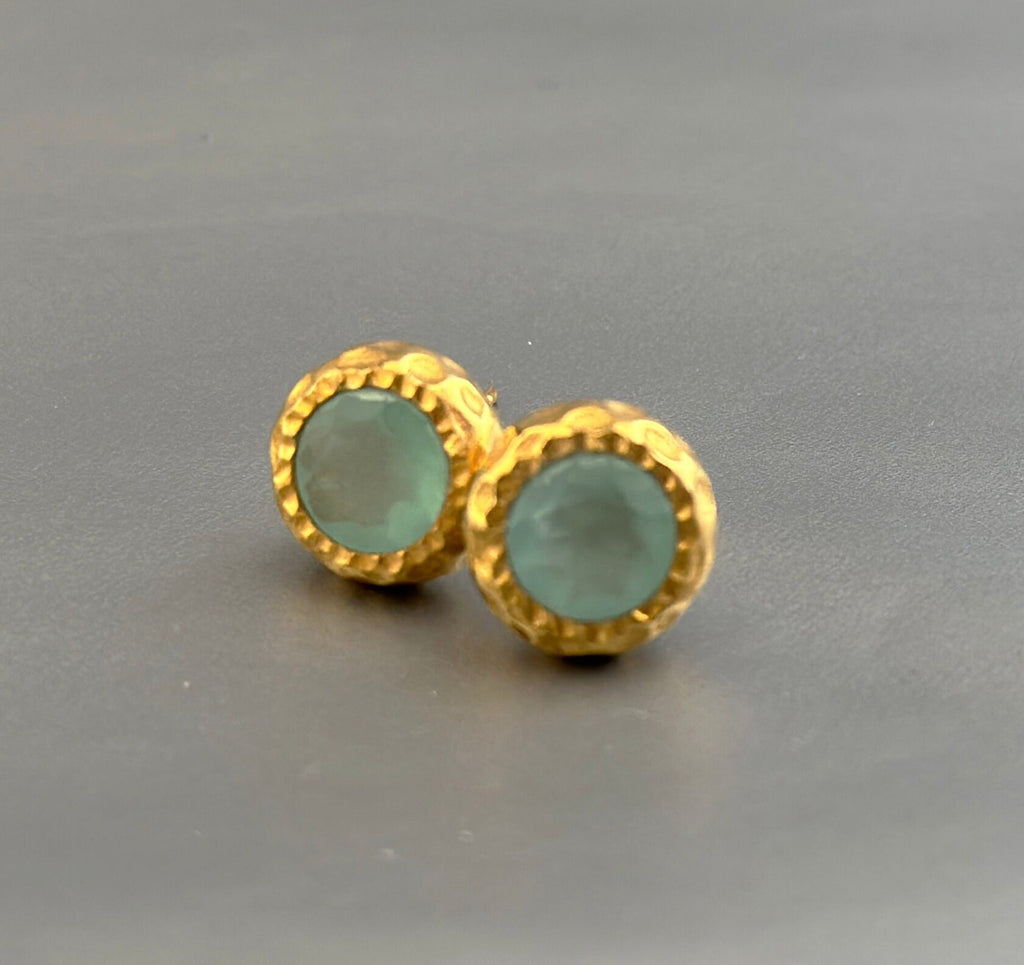 Chalcedony Studs, 18K Gold Studs, Gemstone Stud Earring, March Birthstone Jewellery, Dainty Studs, small stud earrings