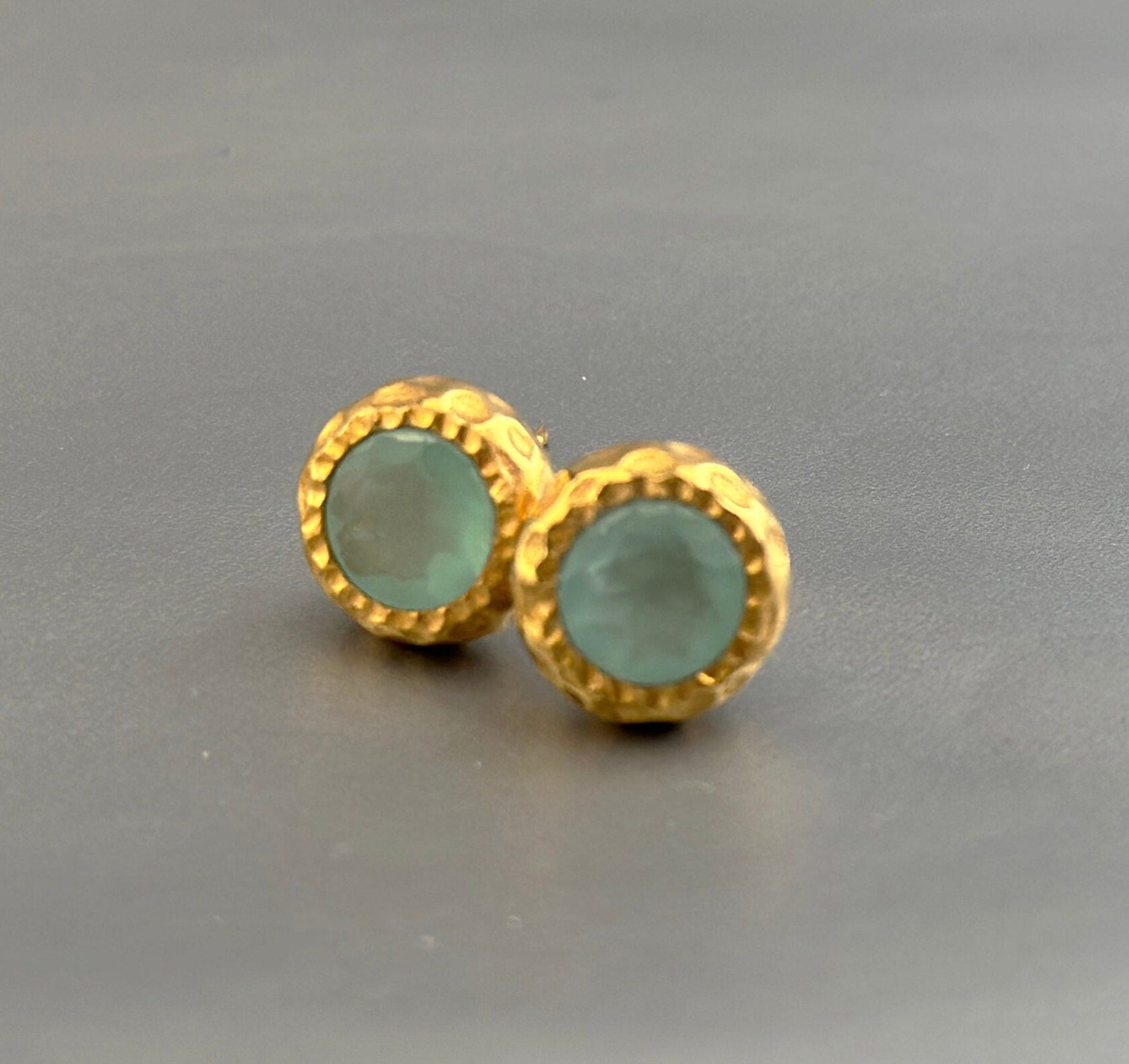 Chalcedony Studs, 18K Gold Studs, Gemstone Stud Earring, March Birthstone Jewellery, Bridesmaid Gifts, Statement, Earrings, Gift for Mom