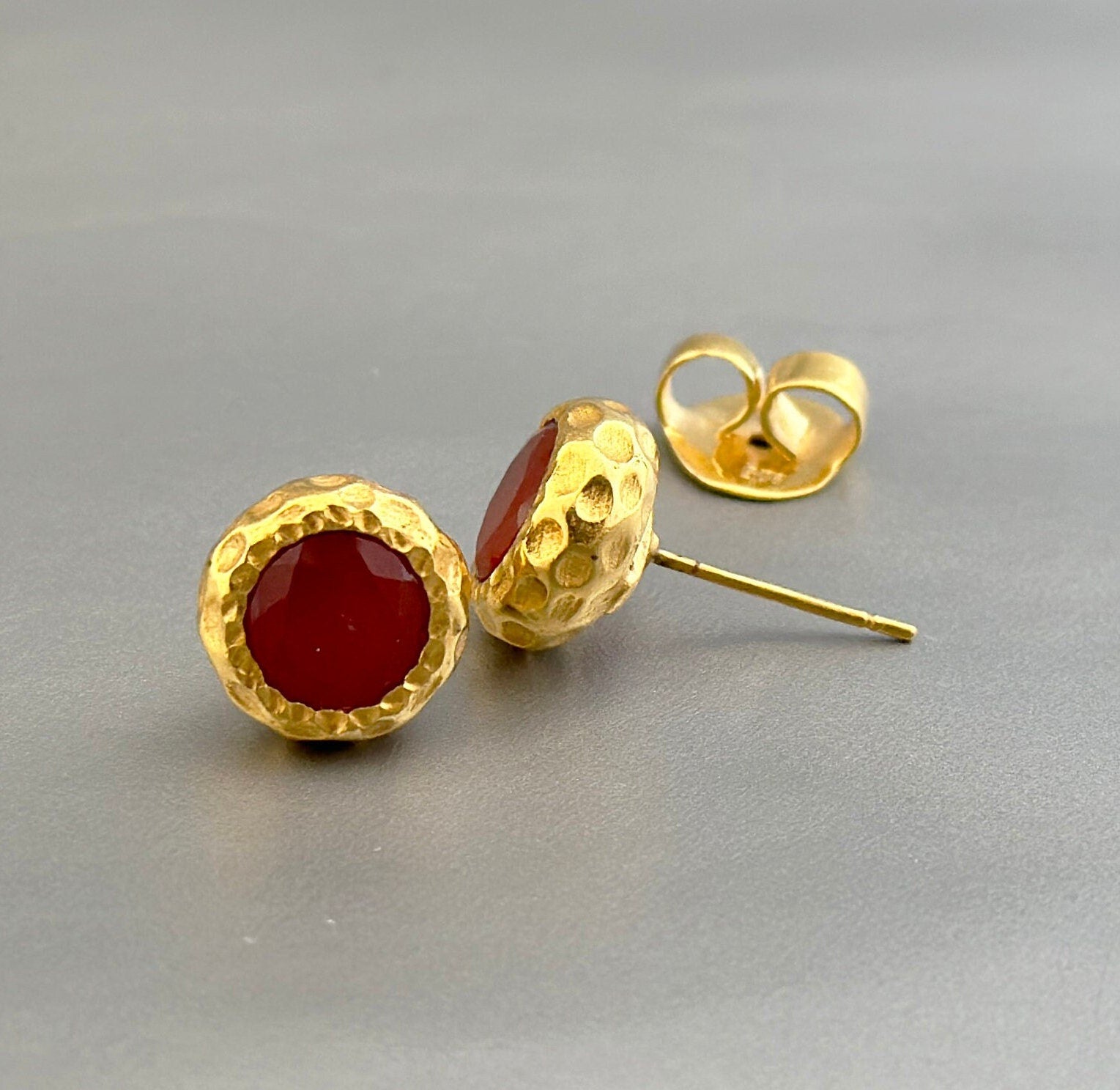Carnelian Stud earrings, Gemstone Studs, Dainty Gold Studs, 18K Gold Stud Earrings, Unique Handmade Earrings
