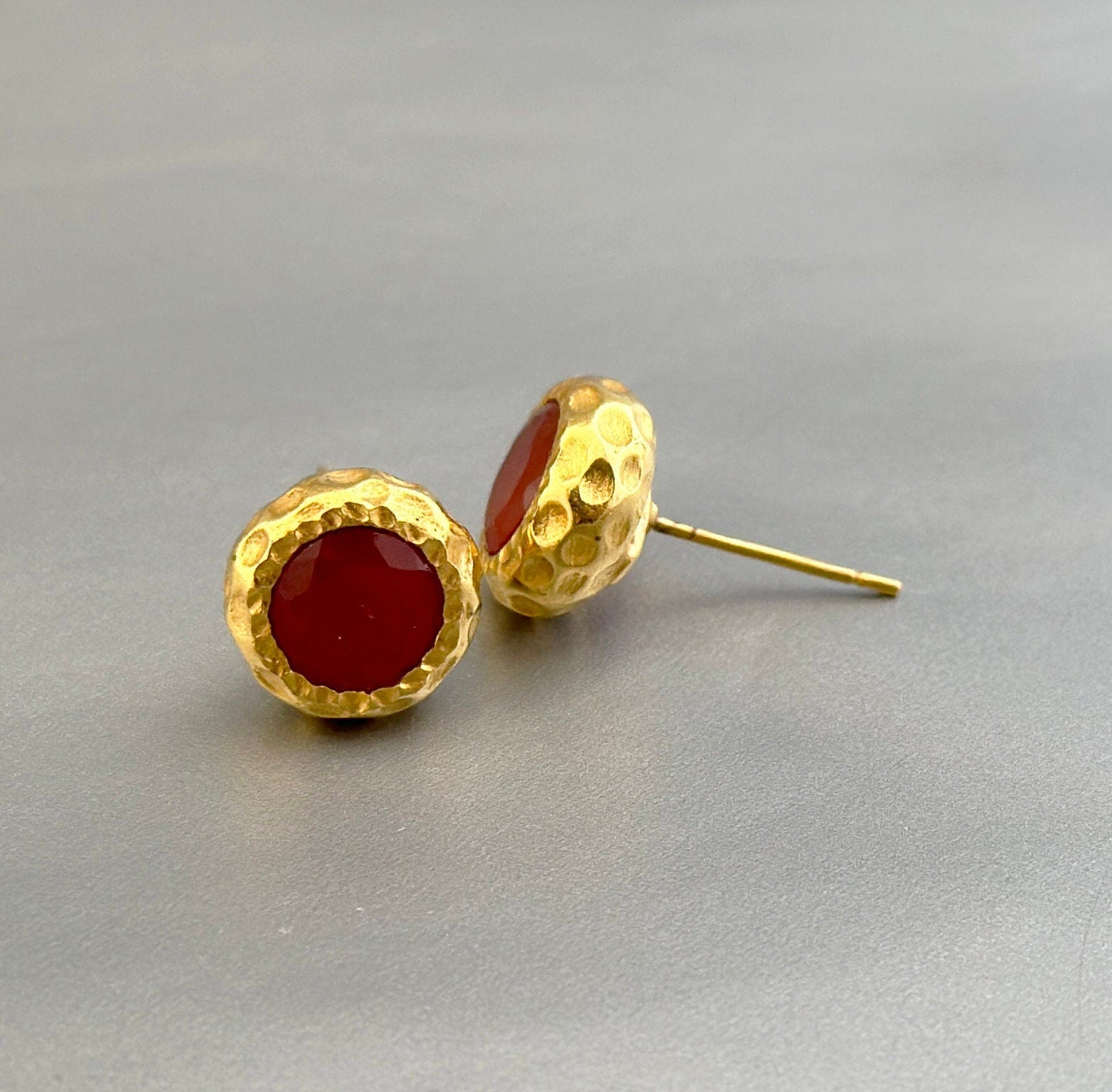 Carnelian Stud earrings, Gemstone Studs, Dainty Gold Studs, 18K Gold Stud Earrings, Unique Handmade Earrings