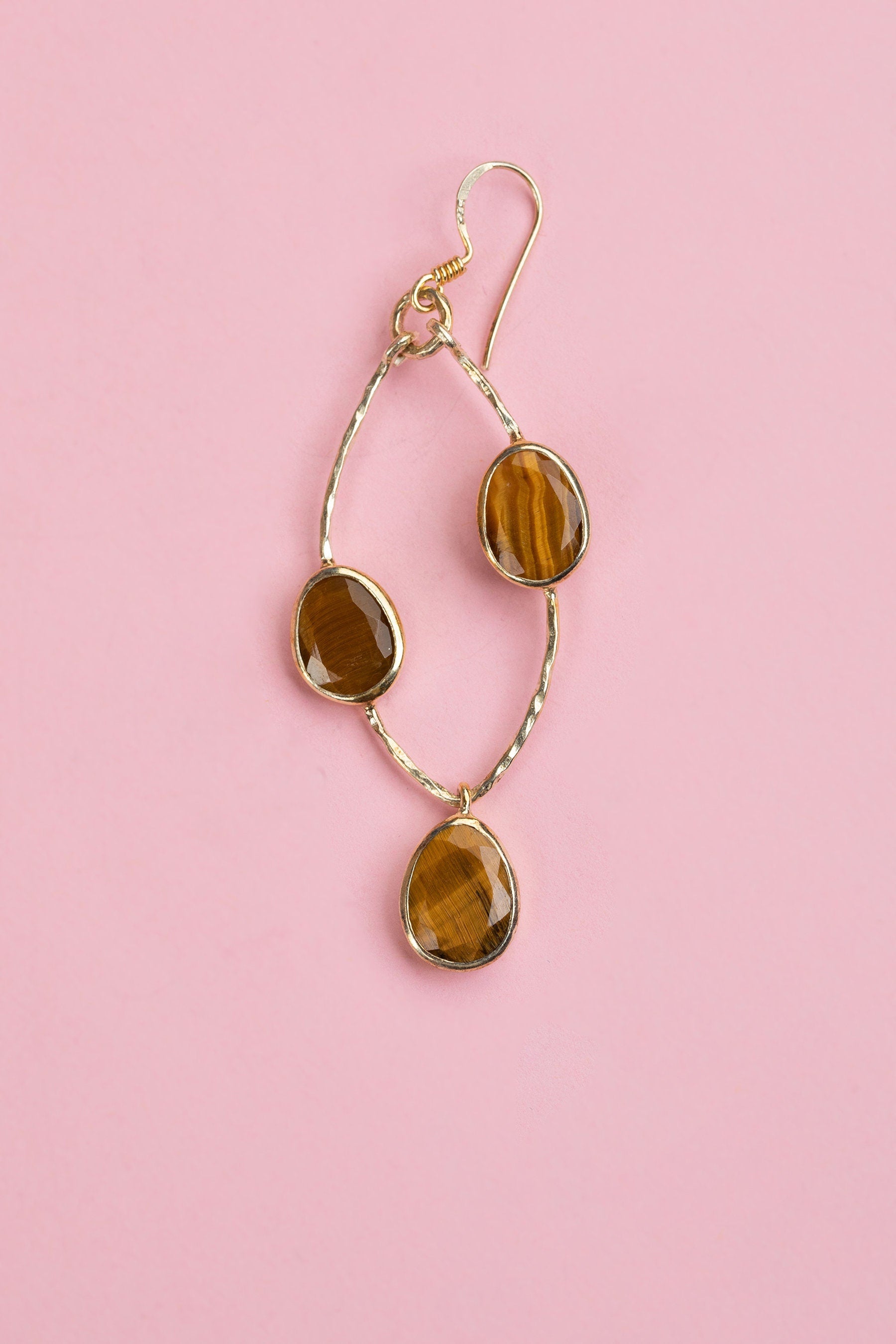 Tiger's Eye Dangle Earrings, Gold Earrings, Retro Statement Jewelry, Minimalist Gemstone, Vintage Jewelry Gift for Her