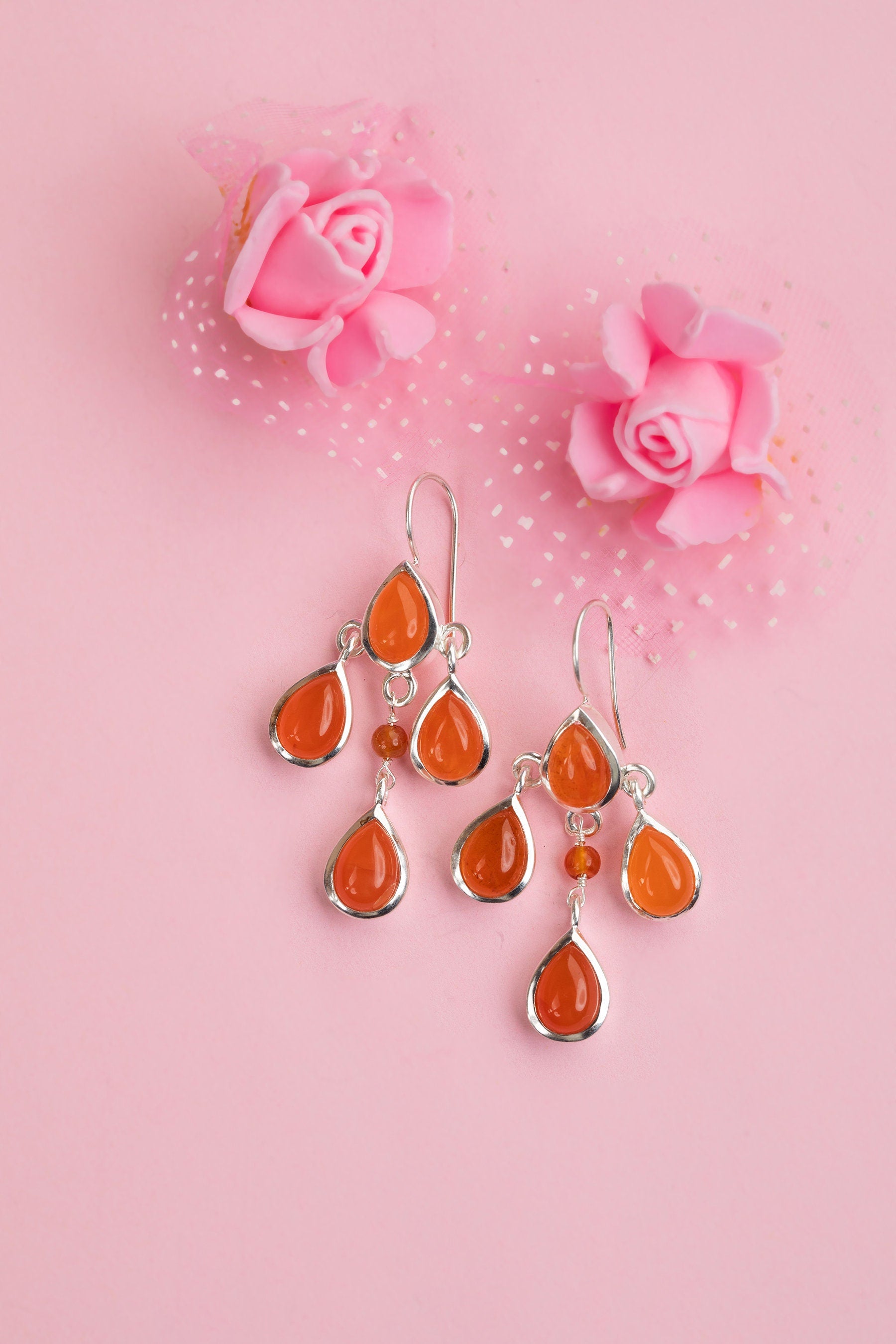 Handmade Carnelian Teardrop Earrings, Silver Dangle Birthstone Jewelry, Bridal Jewelry, Wedding Jewelry, earrings for bride