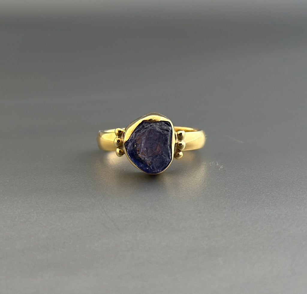 Raw Tanzanite Ring, 18K Gold Vermiel, Handmade Boho Jewelry, Unique Statement Ring, Nature Jewelry, Gift Ring