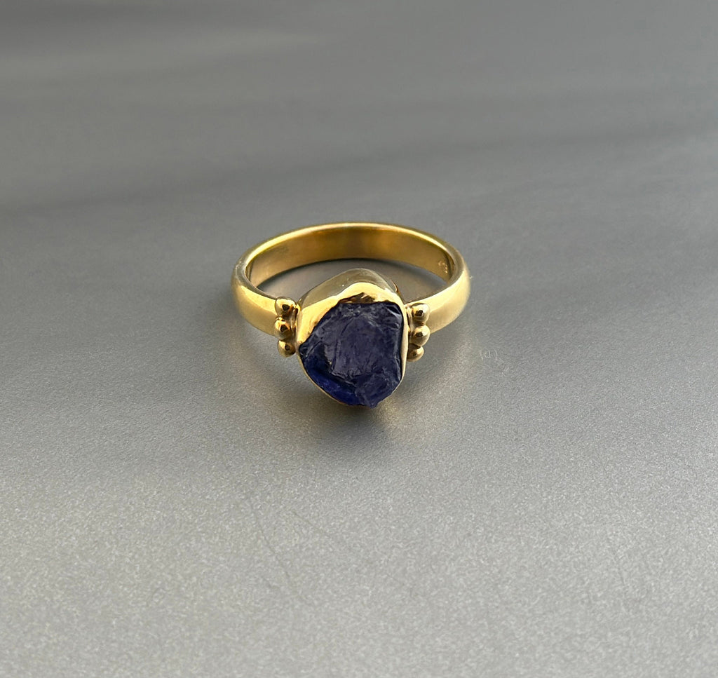 Raw Tanzanite Ring, 18K Gold Vermiel, Handmade Boho Jewelry, Unique Statement Ring, Nature Jewelry, Gift Ring