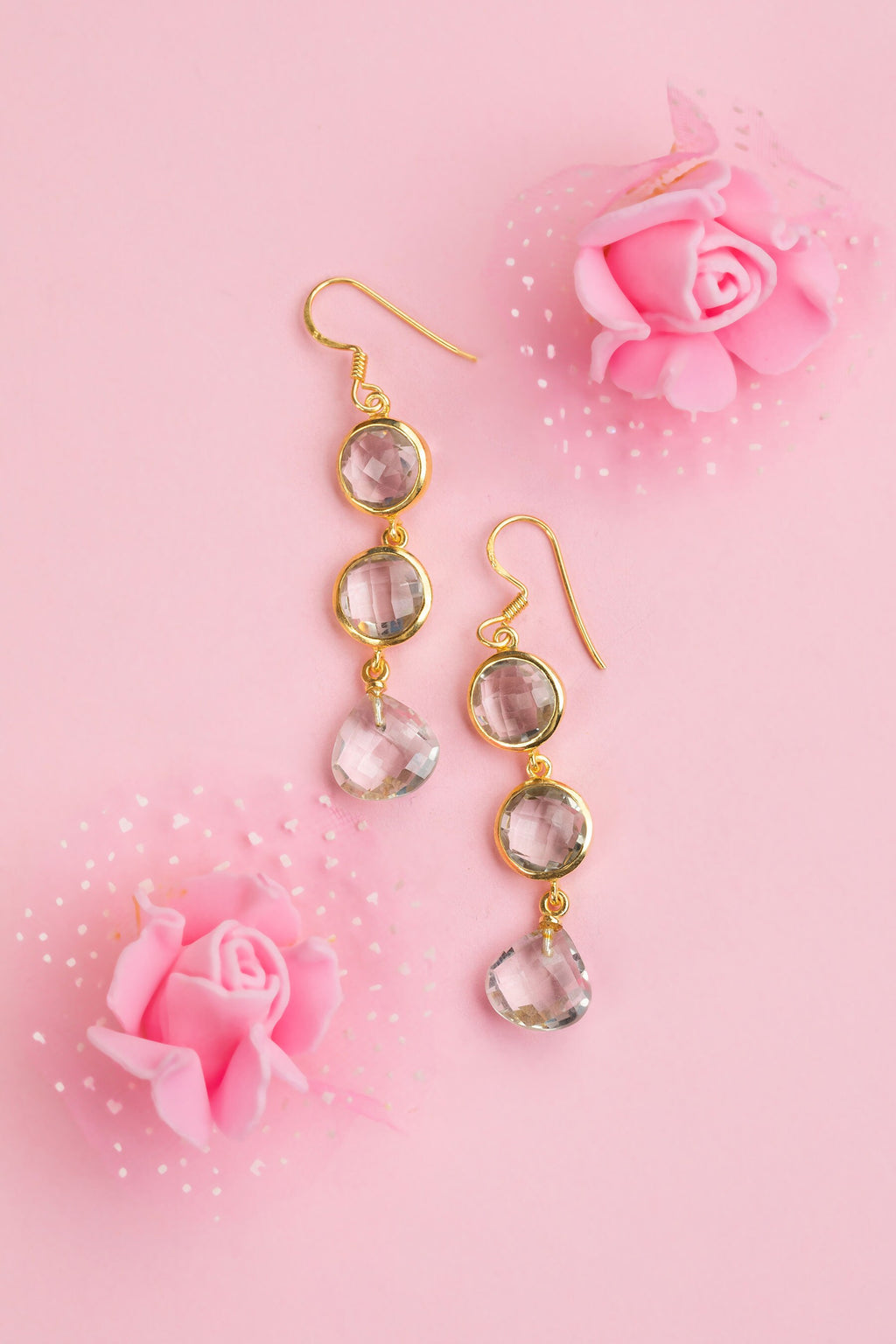 Clear crystal earrings, April Birthstone, Gemstone earring, Handmade, Natural, gift for girlfriend, birthday gift, birthstone earrings
