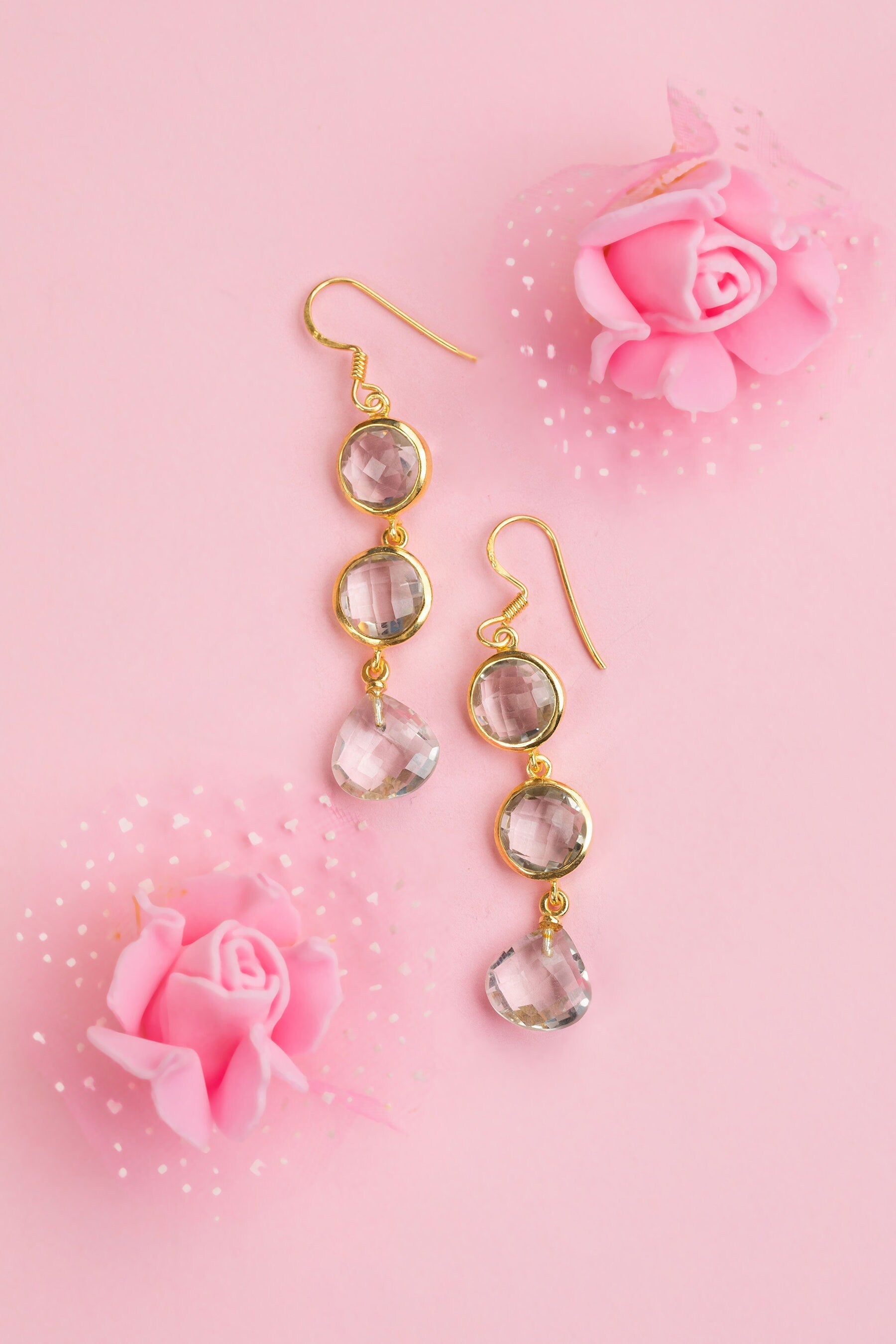 Clear crystal earrings, April Birthstone, Gemstone earring, Handmade, Natural, gift for girlfriend, birthday gift, birthstone earrings