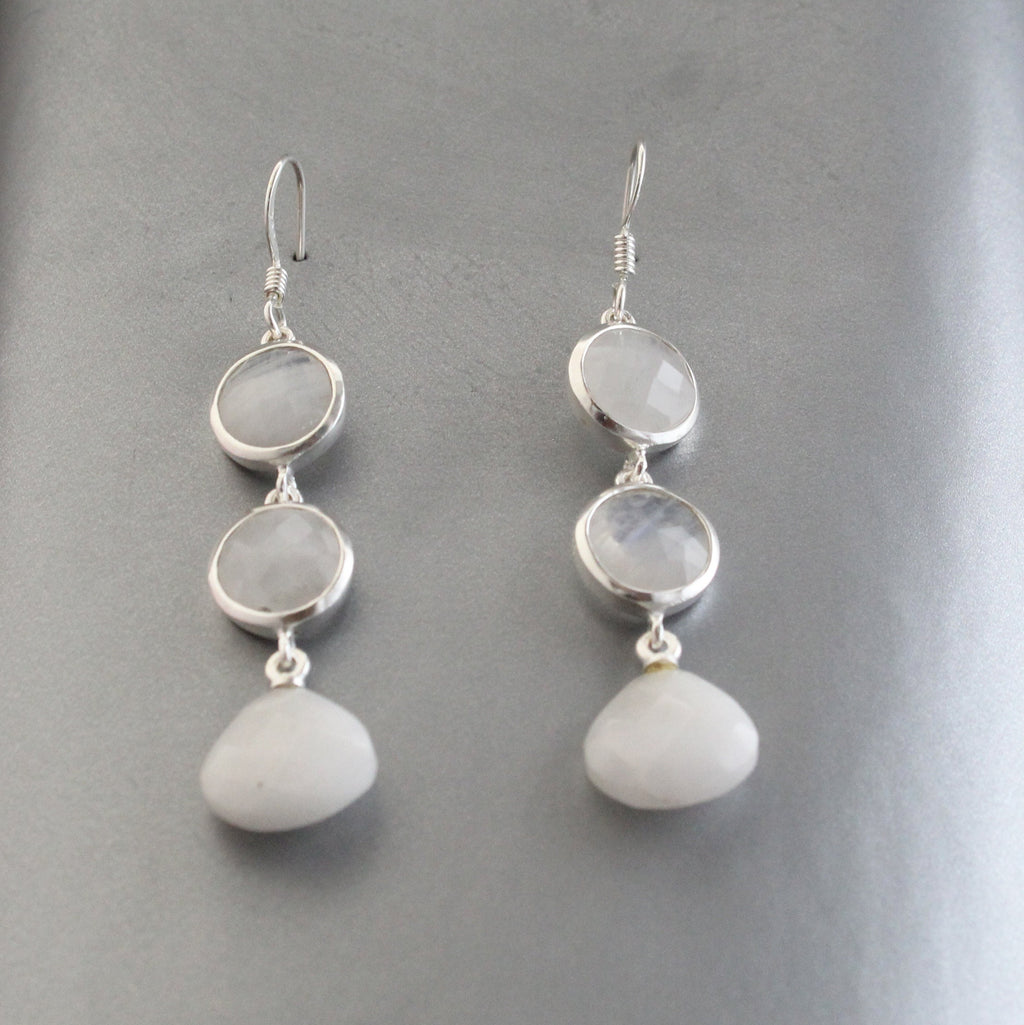 White Agate Drop Earrings: Sterling Silver Gemstone Jewelry