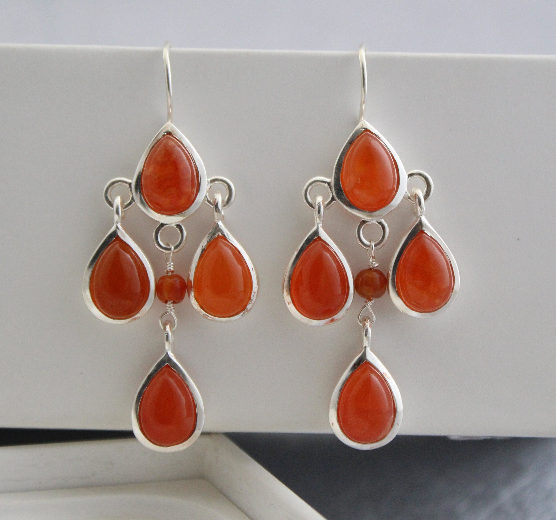 Handmade Carnelian Teardrop Earrings, Silver Dangle Birthstone Jewelry, Bridal Jewelry, Wedding Jewelry, earrings for bride
