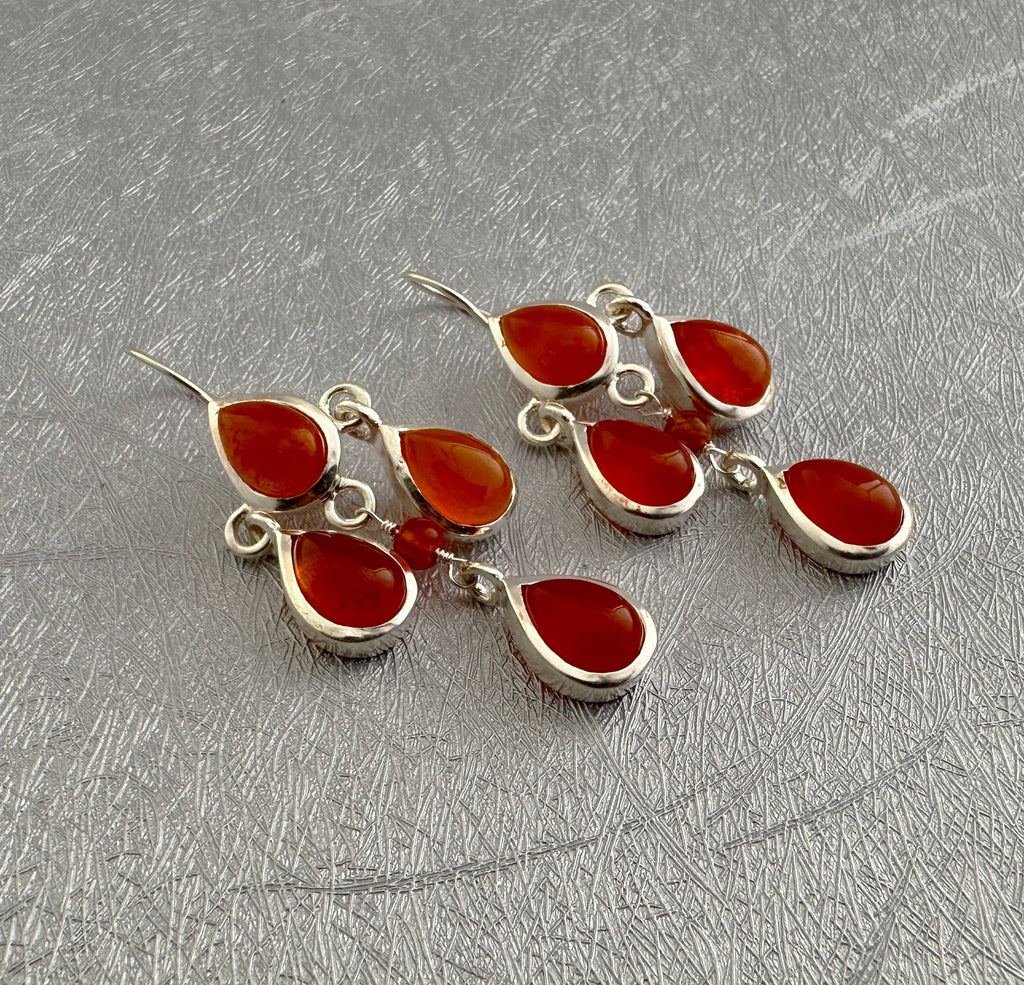 Handmade Carnelian Teardrop Earrings, Silver Dangle Birthstone Jewelry, Bridal Jewelry, Wedding Jewelry, earrings for bride