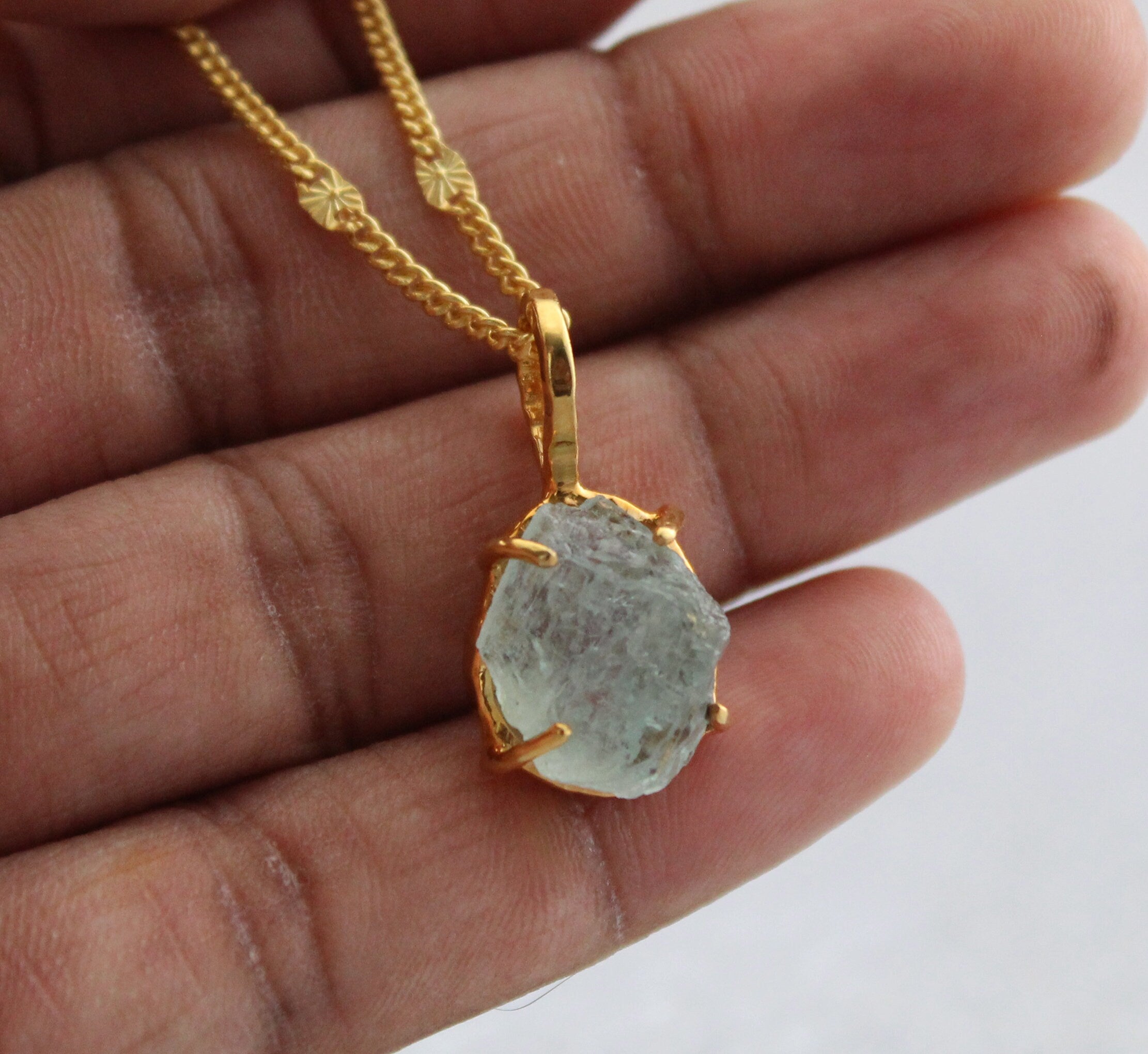 Aquamarine Necklace Sterling Silver, 18K Gold Plated Aquamarine Pendant, Sterling Raw Aquamarine Necklace, March Birthstone Necklace