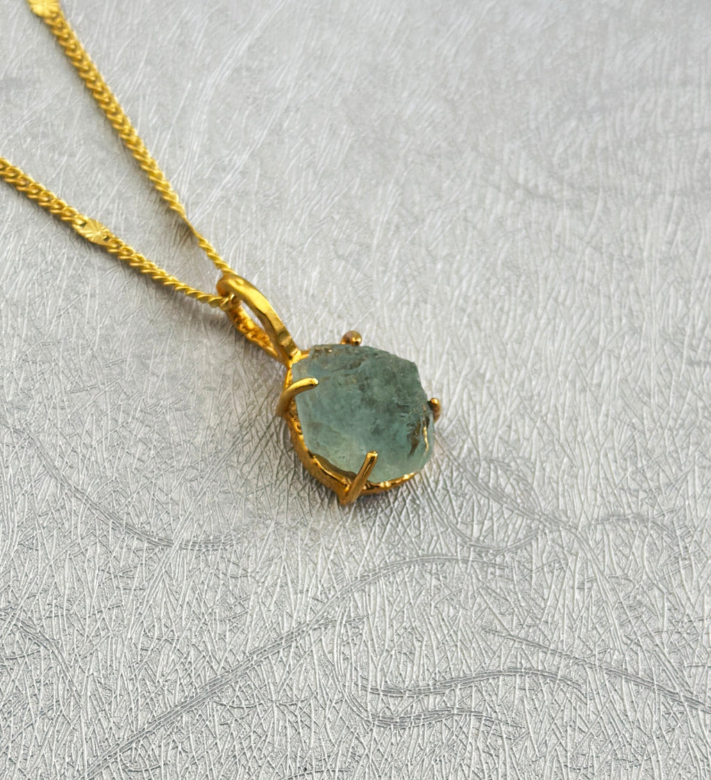 Aquamarine Necklace Sterling Silver, 18K Gold Plated Aquamarine Pendant, Sterling Raw Aquamarine Necklace, March Birthstone Necklace