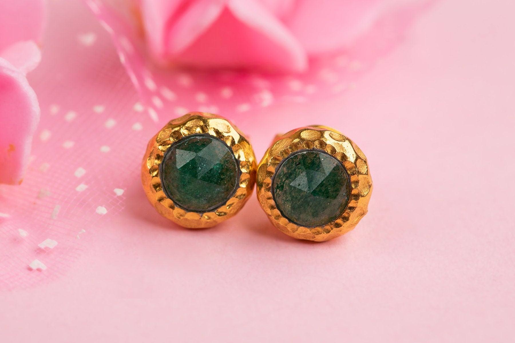 Aventurine Stud Earrings, Birthday Gifts, Small Earrings, Minimalist Studs, Dainty Gold Studs, Gift for Mom, Bridesmaid Gifts, Gift for Mom