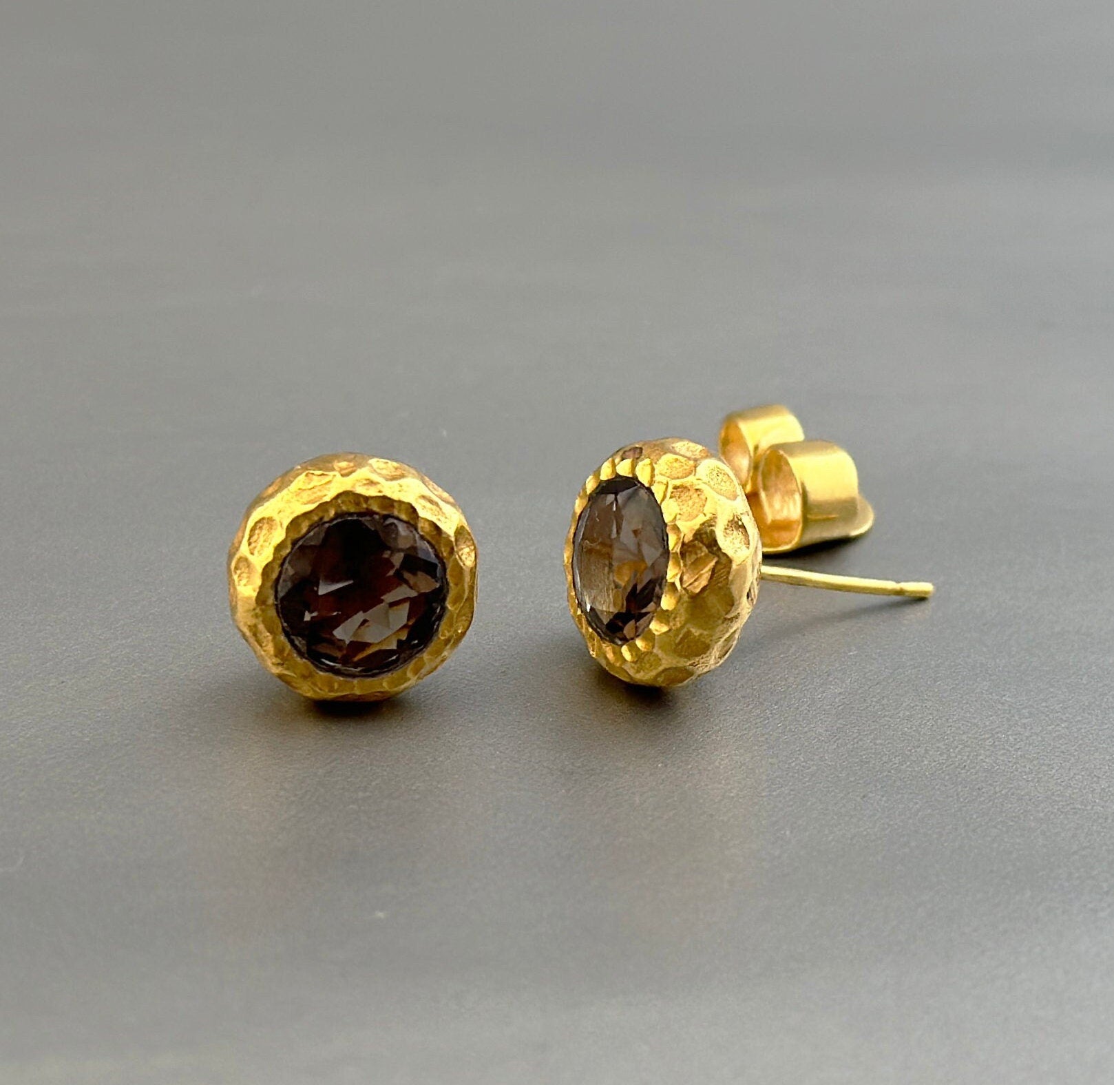 Smoky Topaz Stud Earrings, Gold Studs, Gift for Her, Minimalist Earrings, Small Stud Earrings, Birthstone Earrings