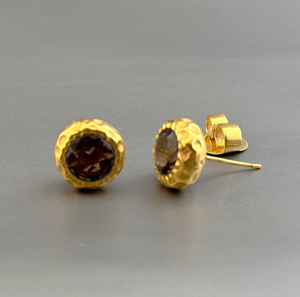 Smoky Topaz Stud Earrings, Gold Studs, Gift for Her, Minimalist Earrings, Small Stud Earrings, Birthstone Earrings