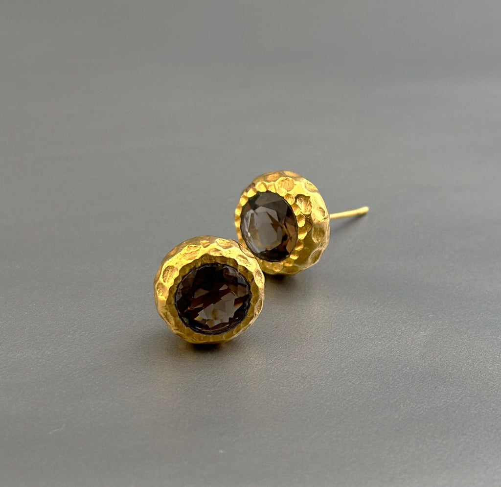 Smoky Topaz Stud Earrings, Gold Studs, Gift for Her, Minimalist Earrings, Small Stud Earrings, Birthstone Earrings