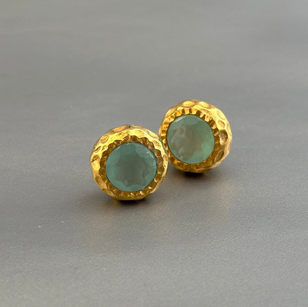 Chalcedony Studs, 18K Gold Studs, Gemstone Stud Earring, March Birthstone Jewellery, Bridesmaid Gifts, Statement, Earrings, Gift for Mom