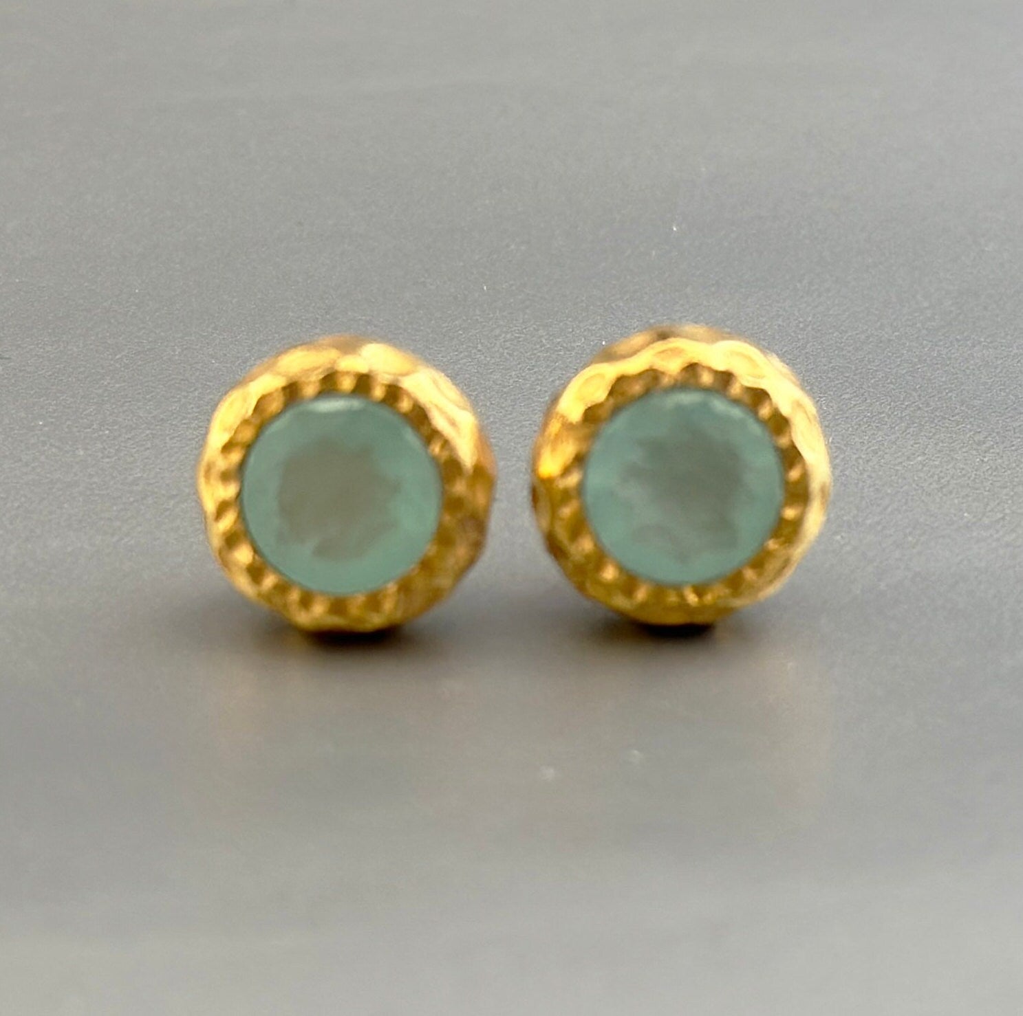 Chalcedony Studs, 18K Gold Studs, Gemstone Stud Earring, March Birthstone Jewellery, Bridesmaid Gifts, Statement, Earrings, Gift for Mom