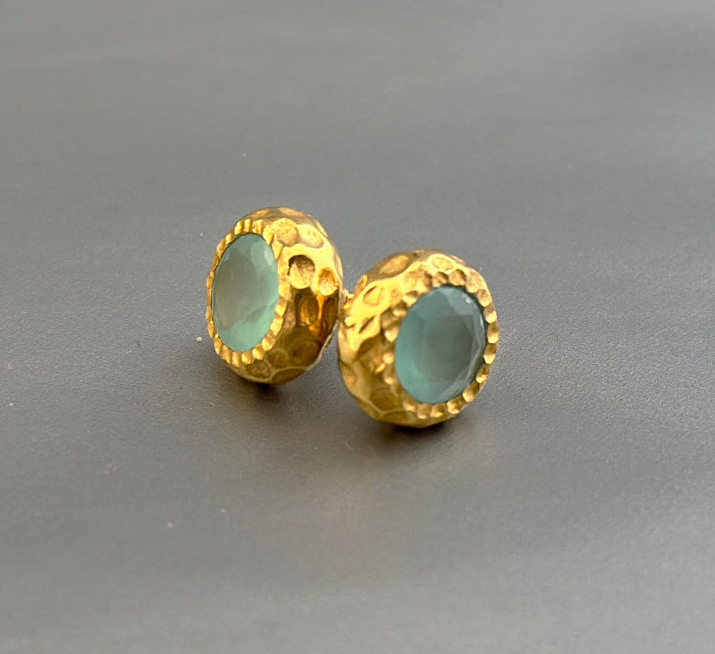 Chalcedony Studs, 18K Gold Studs, Gemstone Stud Earring, March Birthstone Jewellery, Bridesmaid Gifts, Statement, Earrings, Gift for Mom