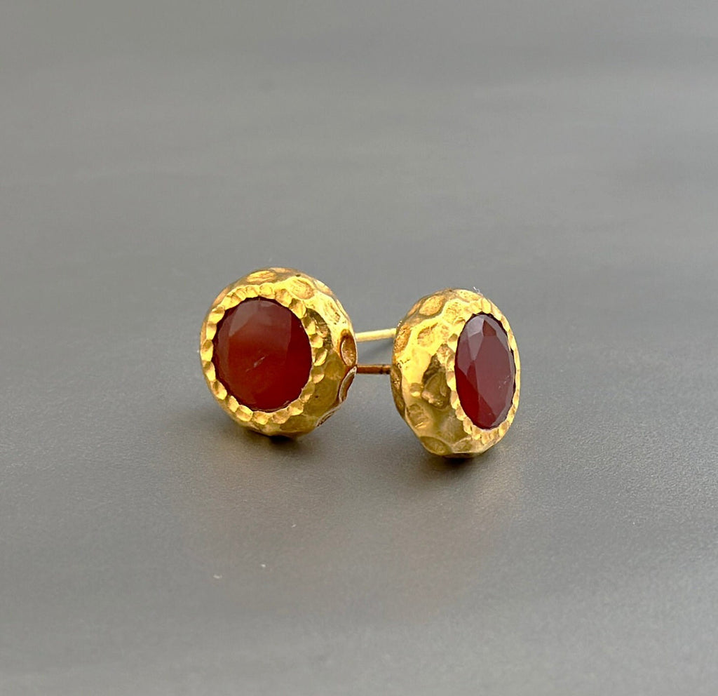 Carnelian Stud earrings, Gemstone Studs, Dainty Gold Studs, 18K Gold Stud Earrings, Unique Handmade Earrings