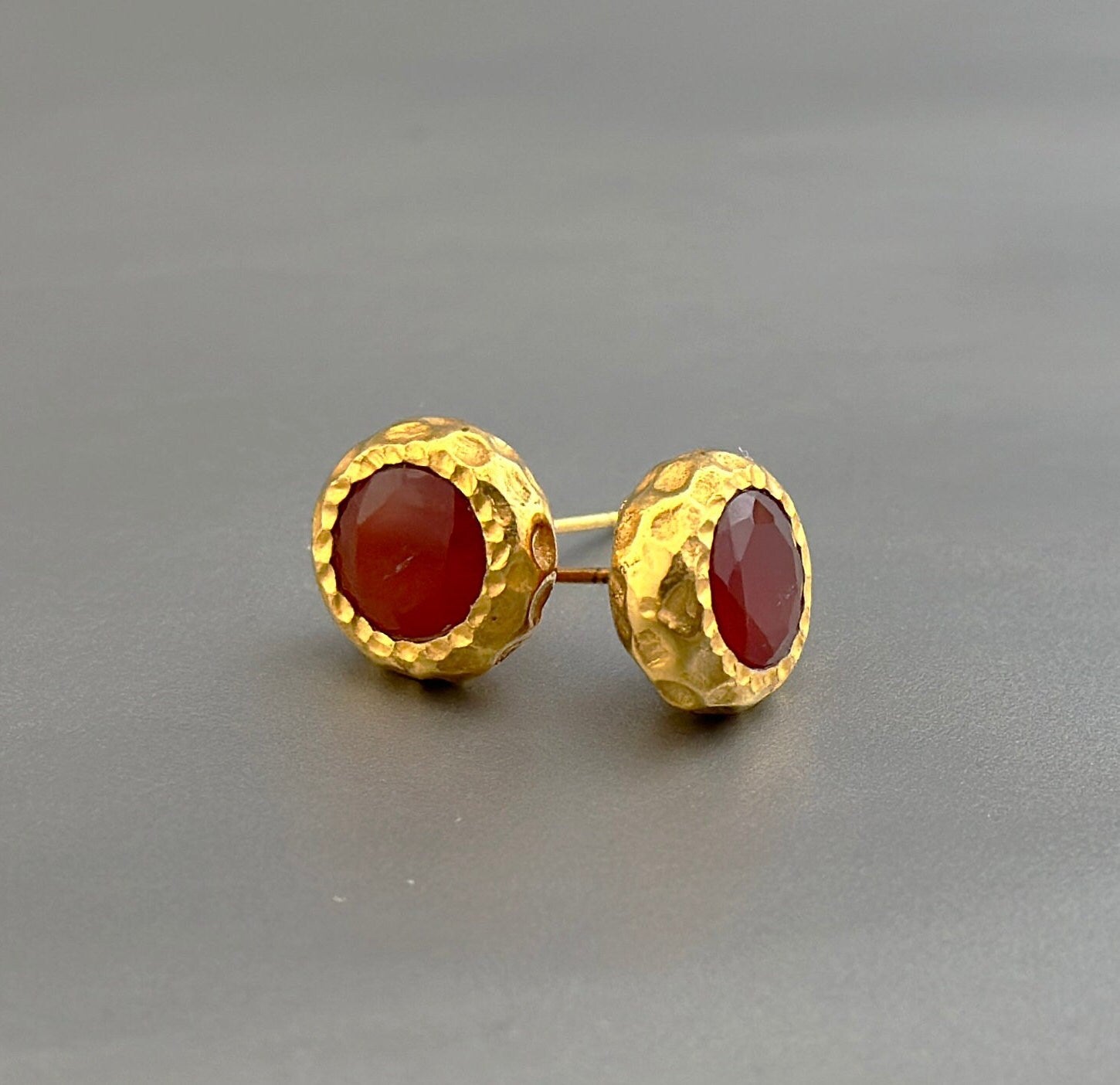 Carnelian Stud earrings, Gemstone Studs, Dainty Gold Studs, 18K Gold Stud Earrings, Unique Handmade Earrings