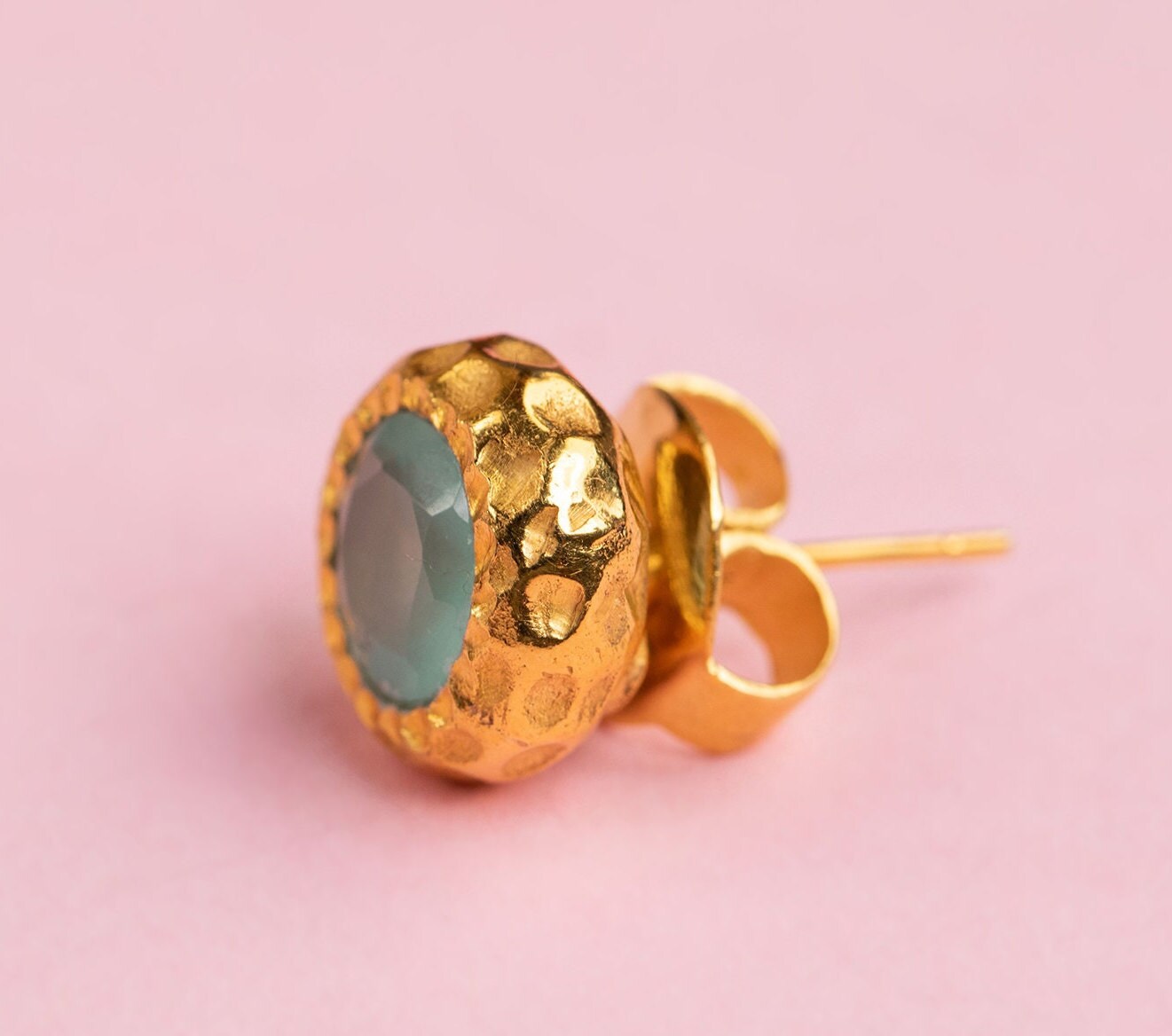 Chalcedony Studs, 18K Gold Studs, Gemstone Stud Earring, March Birthstone Jewellery, Dainty Studs, small stud earrings