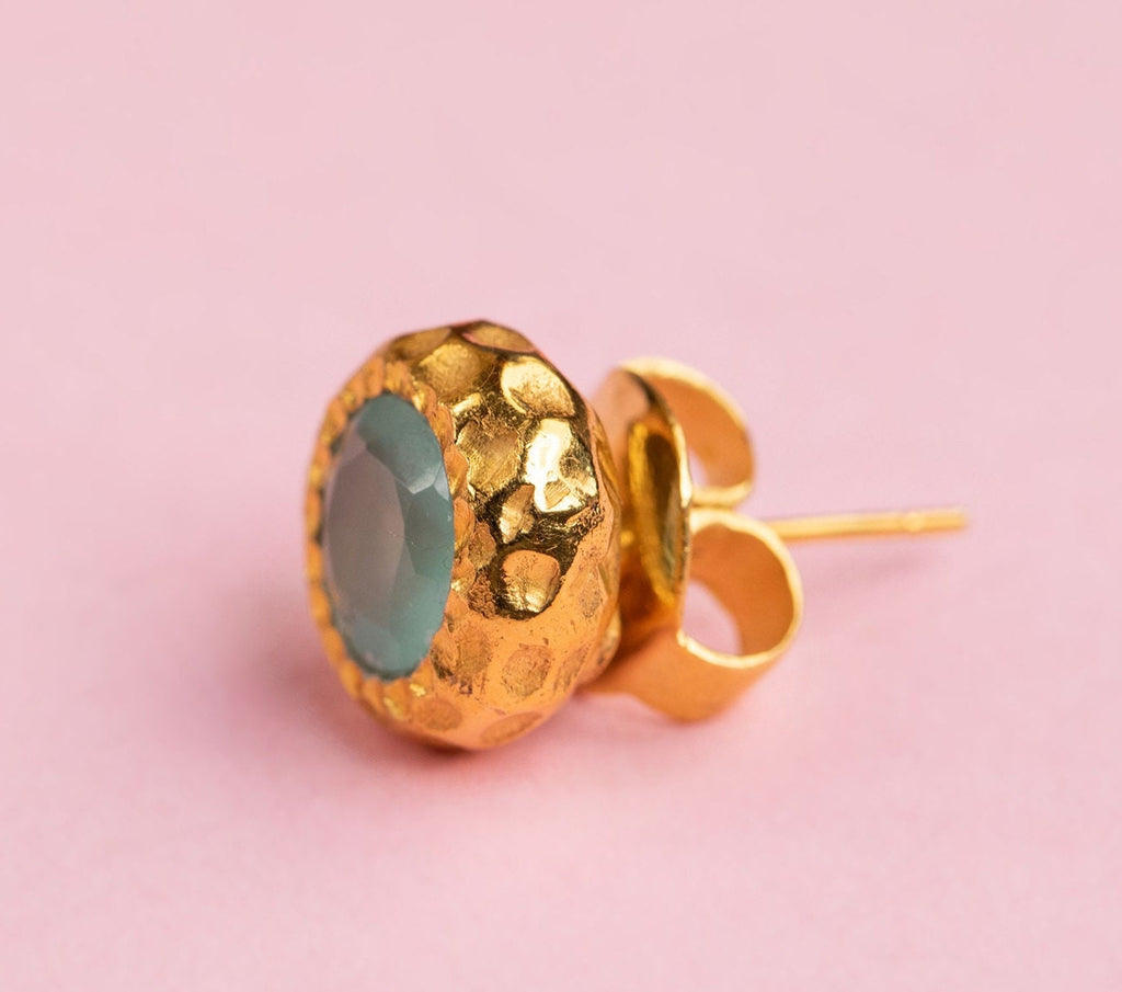 Chalcedony Studs, 18K Gold Studs, Gemstone Stud Earring, March Birthstone Jewellery, Bridesmaid Gifts, Statement, Earrings, Gift for Mom