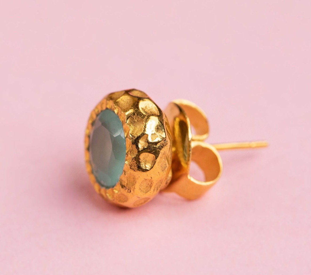 Chalcedony Studs, 18K Gold Studs, Gemstone Stud Earring, March Birthstone Jewellery, Bridesmaid Gifts, Statement, Earrings, Gift for Mom