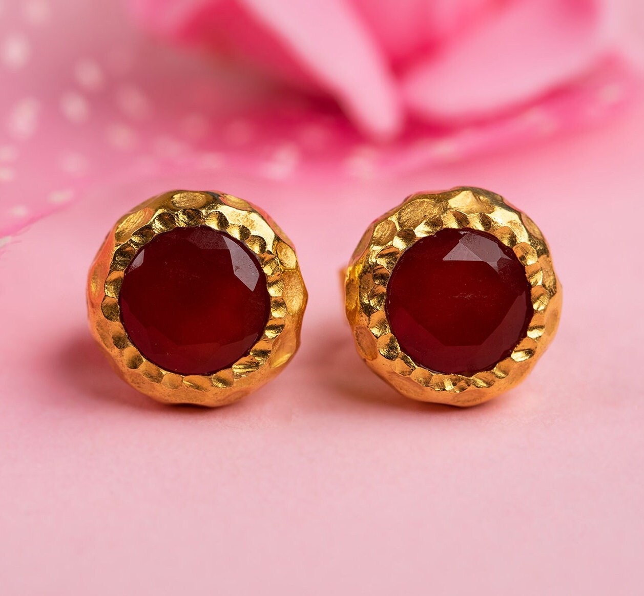 Carnelian Stud earrings, Gemstone Studs, Dainty Gold Studs, 18K Gold Stud Earrings, Unique Handmade Earrings