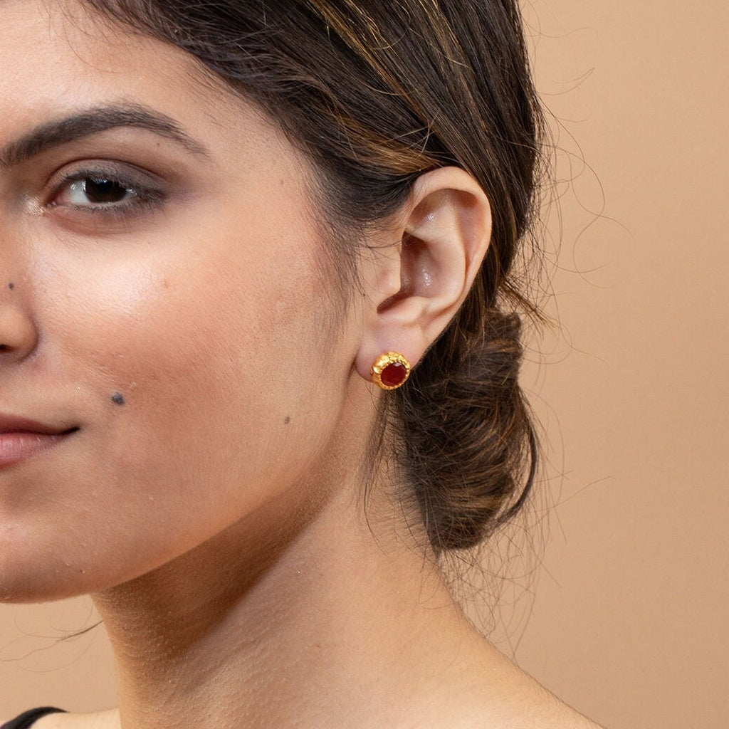 Carnelian Stud earrings, Gemstone Studs, Dainty Gold Studs, 18K Gold Stud Earrings, Unique Handmade Earrings
