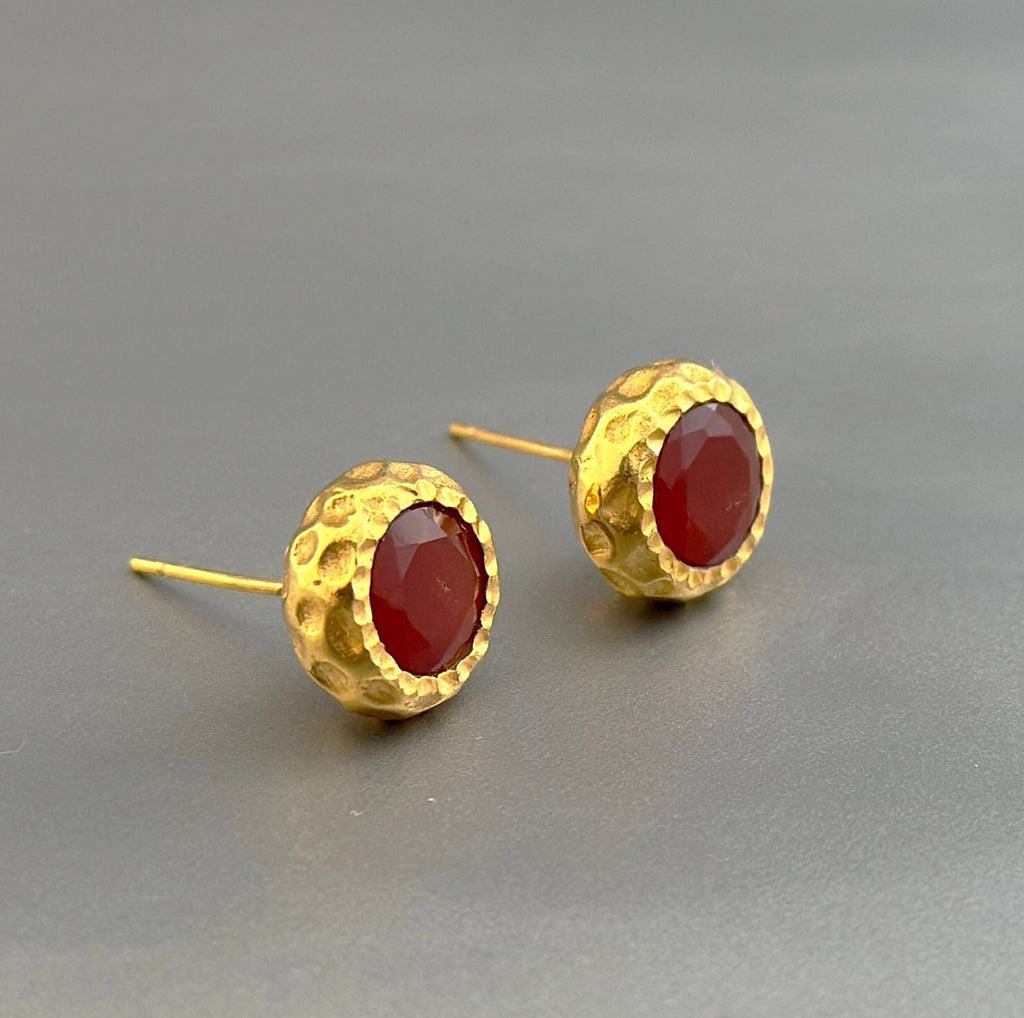 Carnelian Stud earrings, Gemstone Studs, Dainty Gold Studs, 18K Gold Stud Earrings, Unique Handmade Earrings