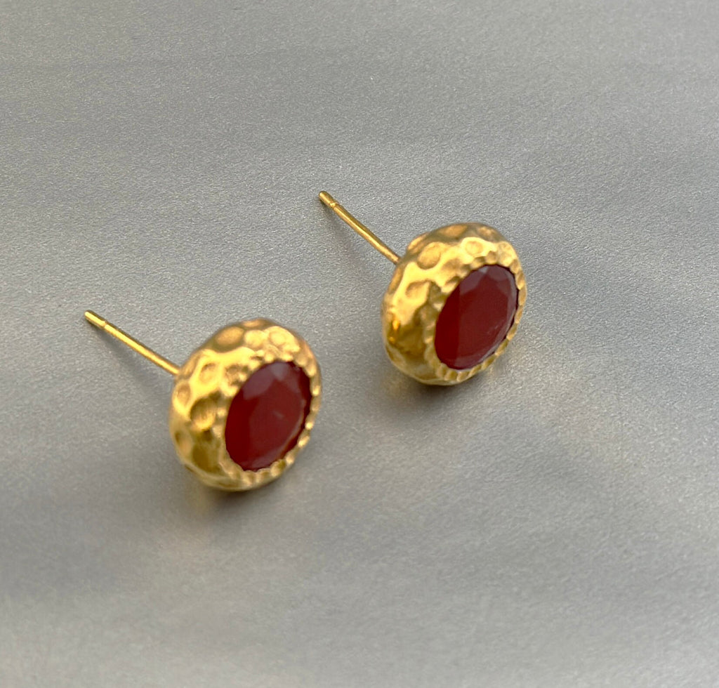 Carnelian Stud earrings, Gemstone Studs, Dainty Gold Studs, 18K Gold Stud Earrings, Unique Handmade Earrings