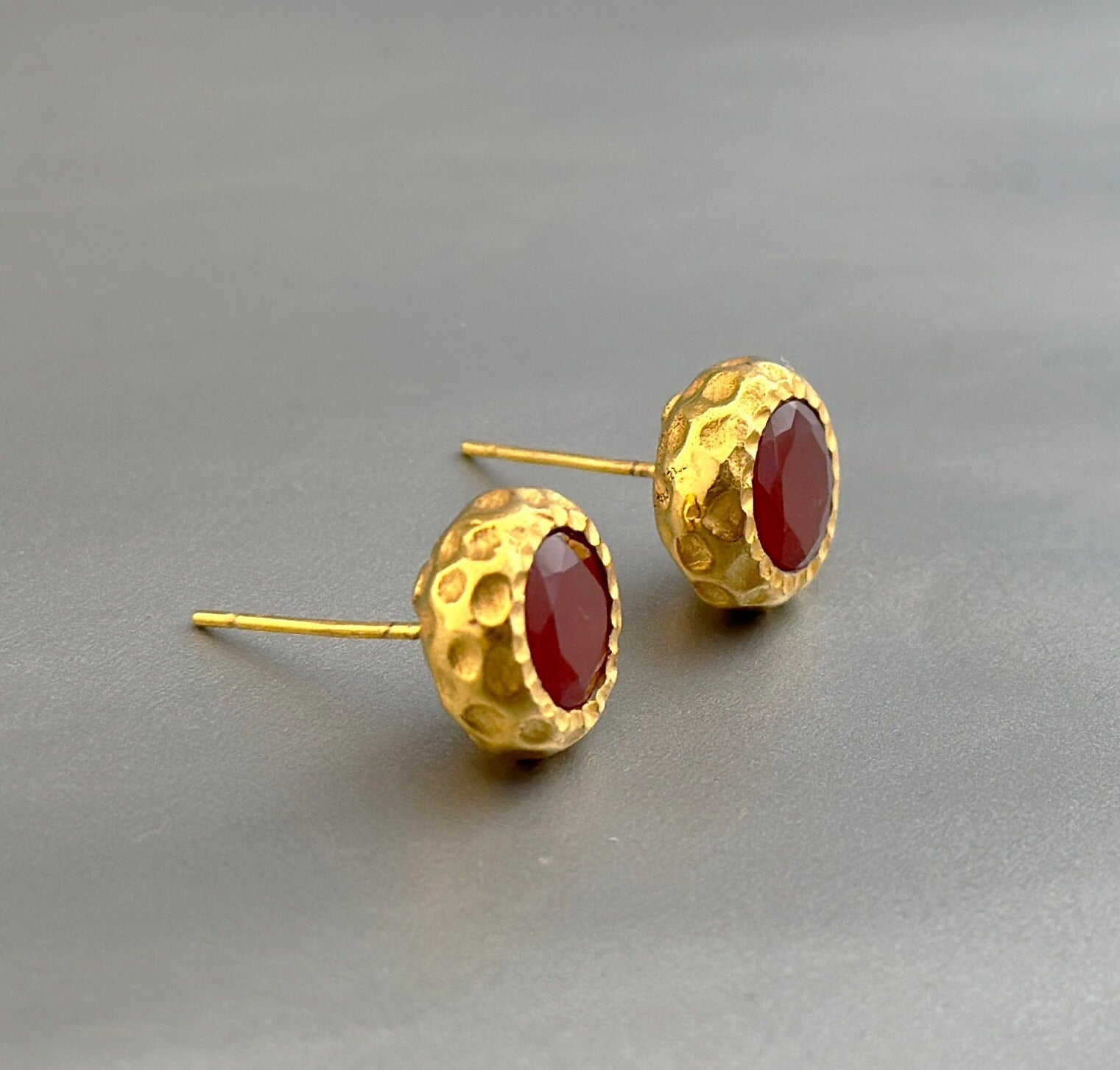 Carnelian Stud earrings, Gemstone Studs, Dainty Gold Studs, 18K Gold Stud Earrings, Unique Handmade Earrings