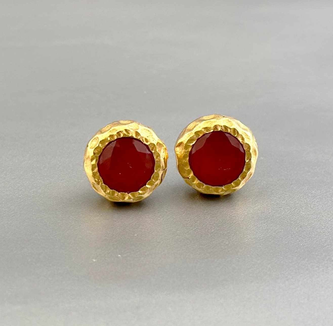 Carnelian Stud earrings, Gemstone Studs, Dainty Gold Studs, 18K Gold Stud Earrings, Unique Handmade Earrings