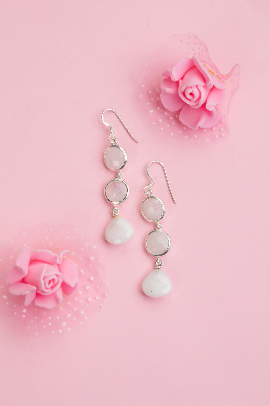 White Agate Drop Earrings: Sterling Silver Gemstone Jewelry