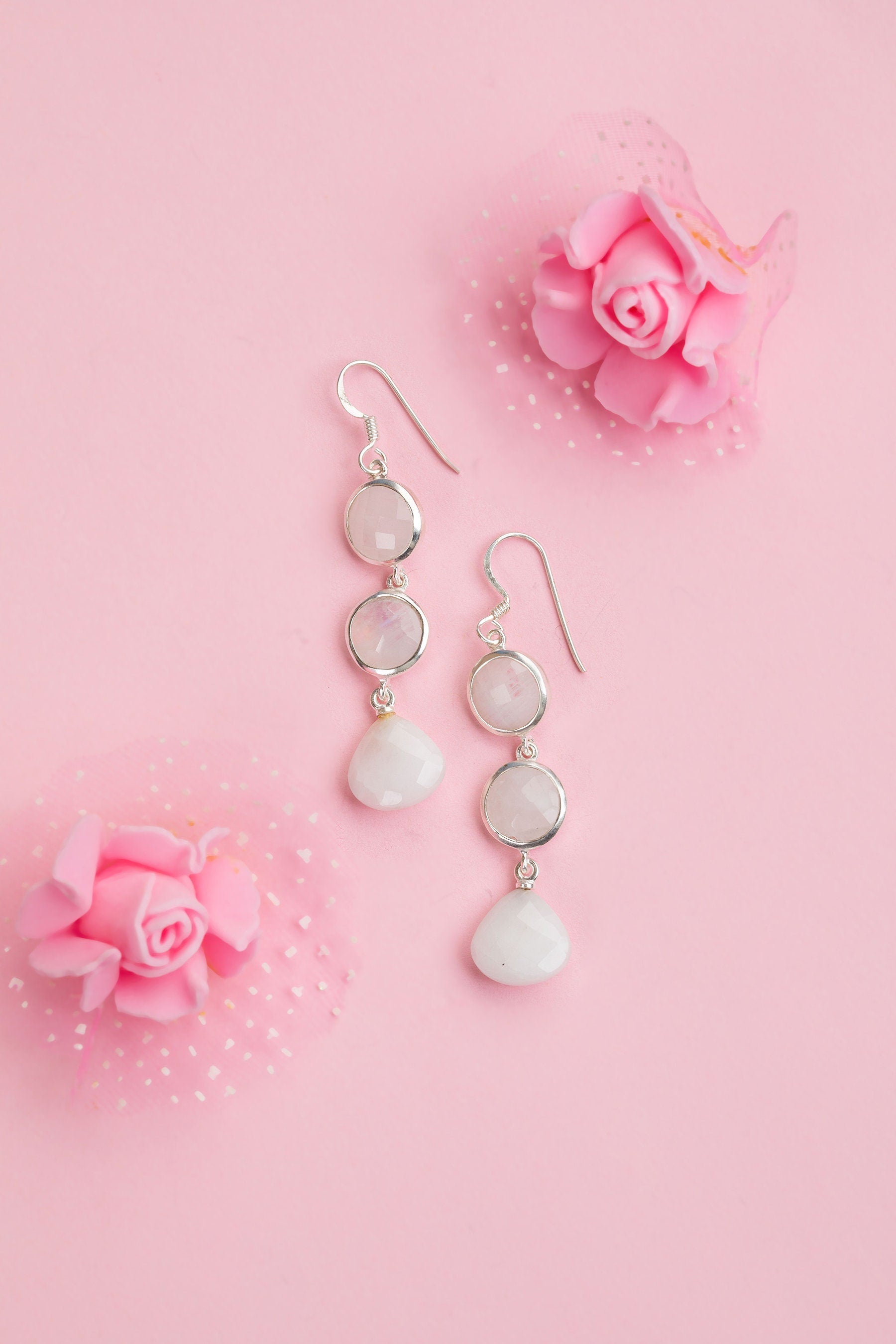 White Agate Drop Earrings: Sterling Silver Gemstone Jewelry