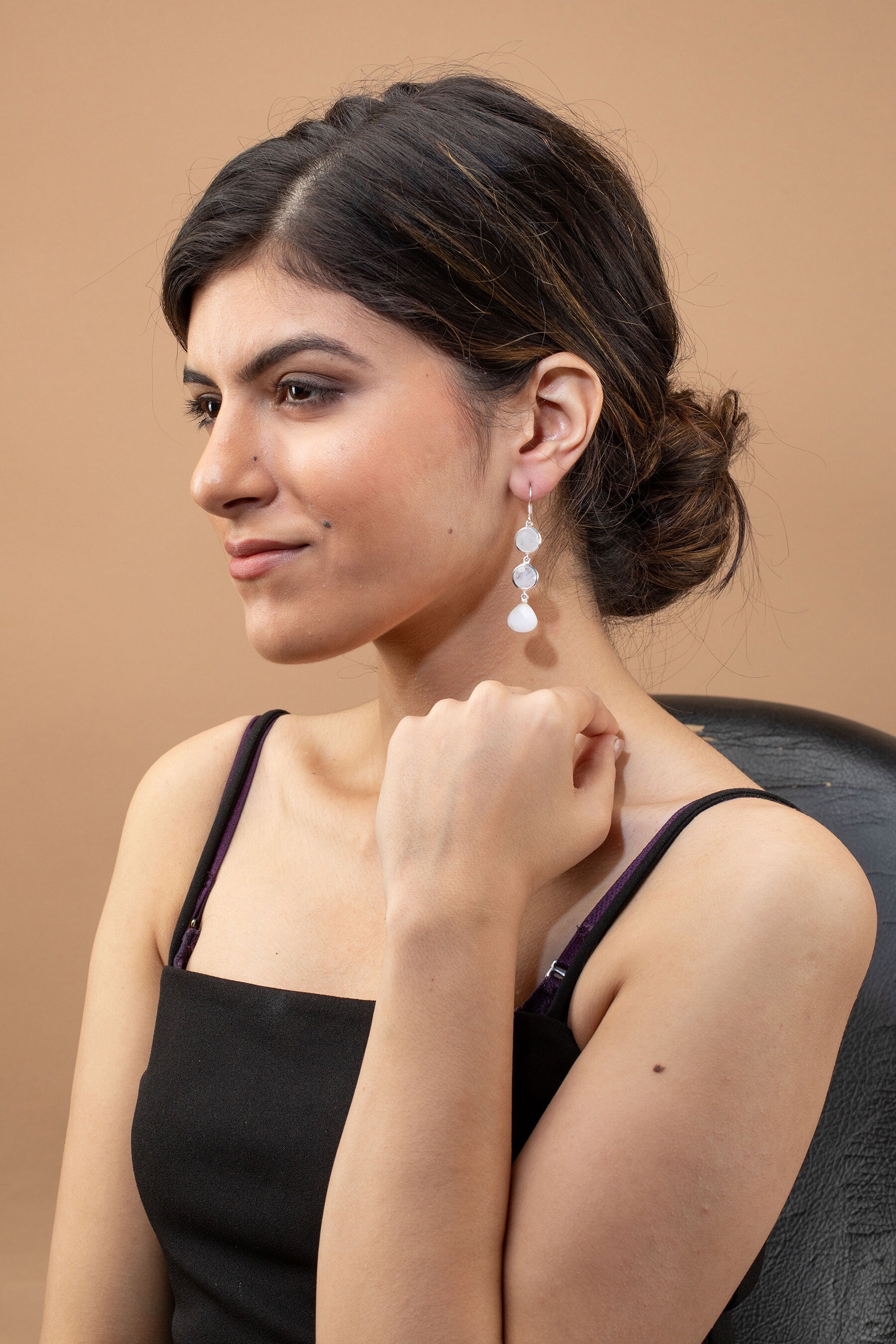 White Agate Drop Earrings: Sterling Silver Gemstone Jewelry