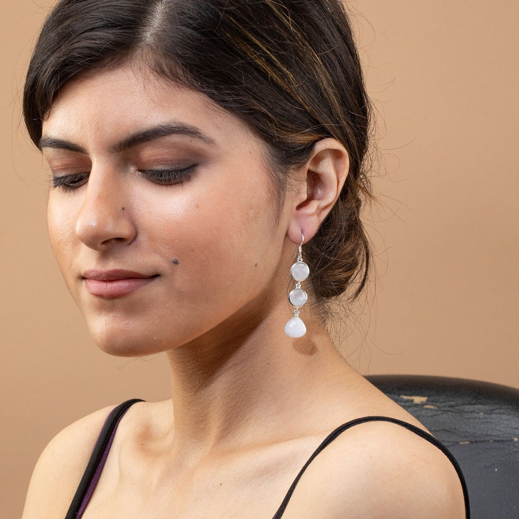 White Agate Drop Earrings: Sterling Silver Gemstone Jewelry