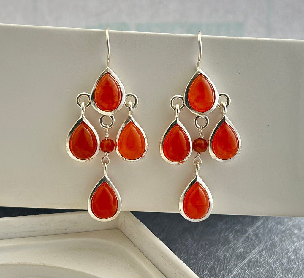 Handmade Carnelian Teardrop Earrings, Silver Dangle Birthstone Jewelry, Bridal Jewelry, Wedding Jewelry, earrings for bride