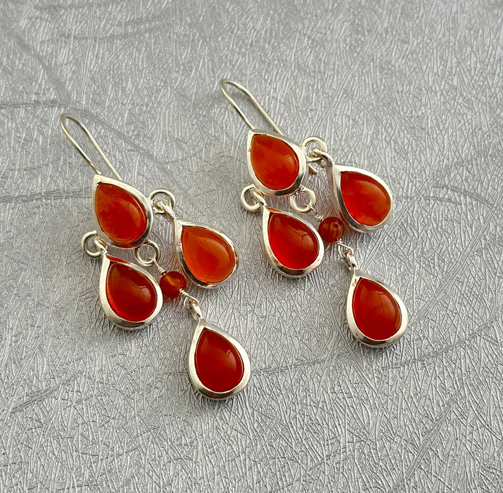 Handmade Carnelian Teardrop Earrings, Silver Dangle Birthstone Jewelry, Bridal Jewelry, Wedding Jewelry, earrings for bride