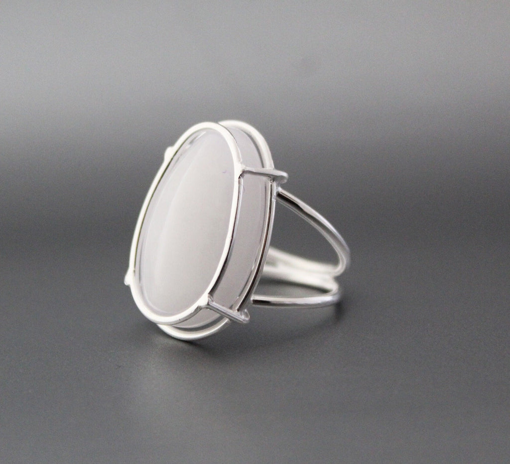 Sterling Silver White Agate Ring, Modern Jewelry, Handmade Jewelry Gift for Her, Boho Birthstone Ring, Gift for Mom