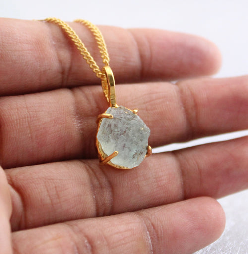 Aquamarine Necklace Sterling Silver, 18K Gold Plated Aquamarine Pendant, Sterling Raw Aquamarine Necklace, March Birthstone Necklace