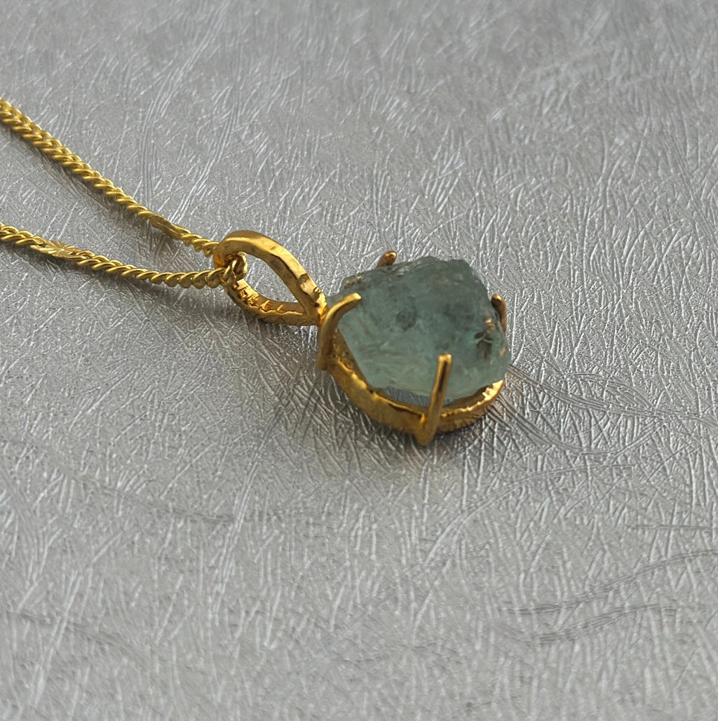 Aquamarine Necklace Sterling Silver, 18K Gold Plated Aquamarine Pendant, Sterling Raw Aquamarine Necklace, March Birthstone Necklace